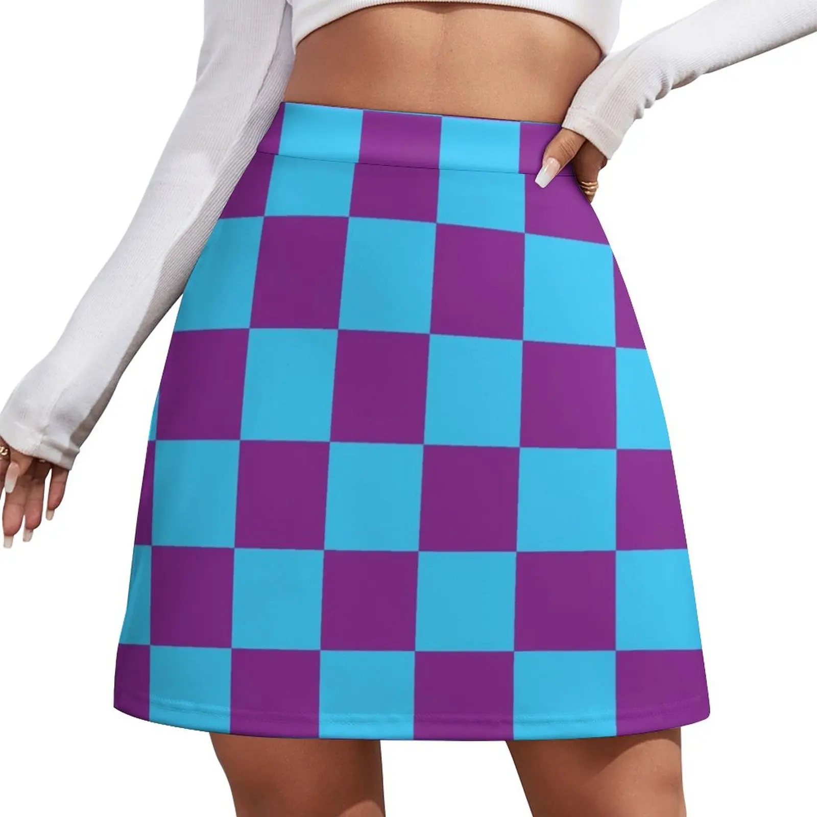 Checkered Pattern: Blue & Purple Mini Skirt Kawaii japanese style Women's dress