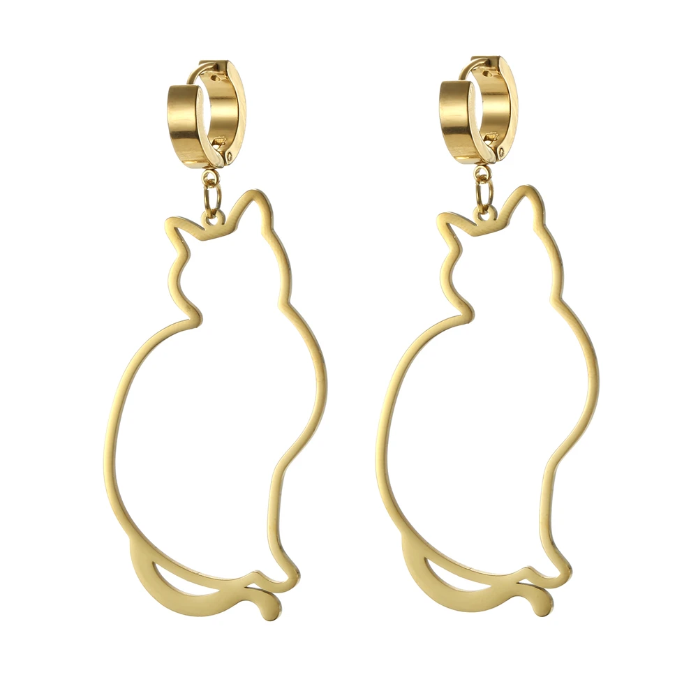 Amaxer Stainless Steel Earrings Hollow Cat Pendant Lazy Cute Pussy Drop Earrings For Women Girl Jewelry Party Gift