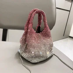 Gradient Color Full Diamond Bucket Bag for Women 2023 New Diamond Bucket Bag Rhinestone Chain Bag Hand-held Crossbody Bag