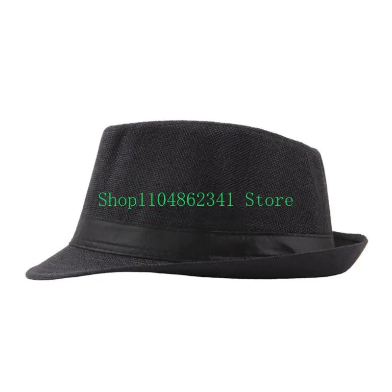 Men Classical Fedoras Hat with Black Band Short Brimmed Summer Sun Hat Gentleman Cosplays Party Costume Accessories