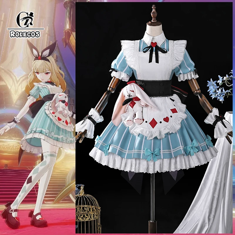 ROLECOS Game Genshin Impact Miliastra Wonderland Alice in Wonderland The Manekin Cosplay Costume Halloween Women Maid Uniform