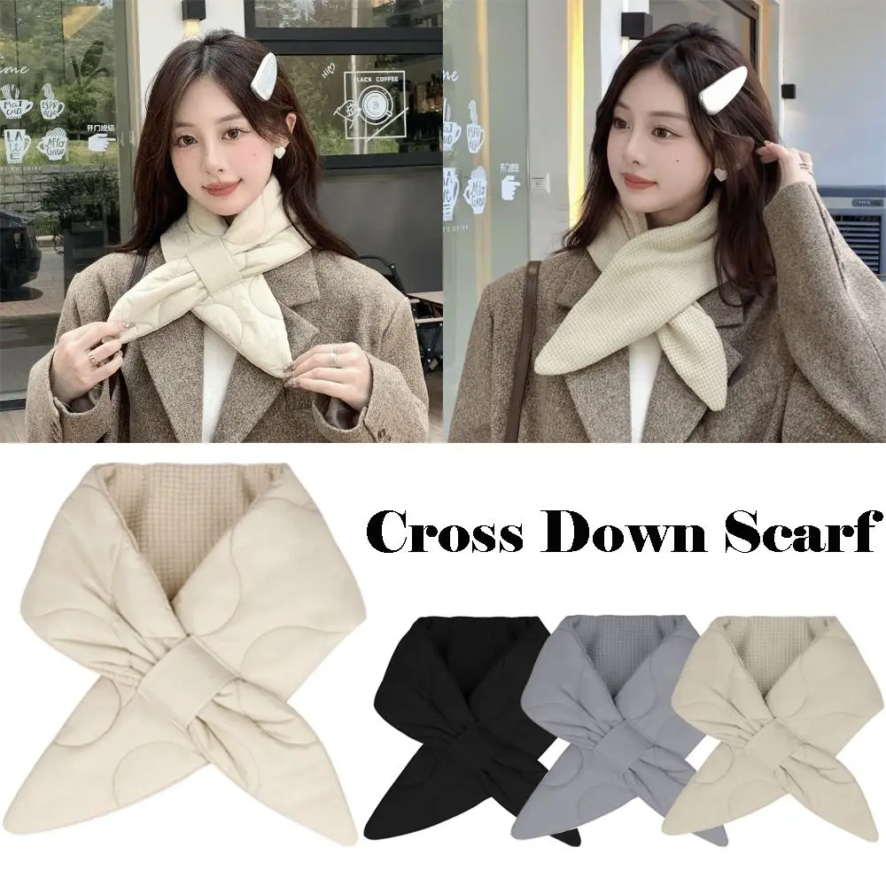 

Korean Style versatile Women's Scarf Warm Solid Color Cross Down Scarf Windproof Soft Neck Guard Winter Season for Women