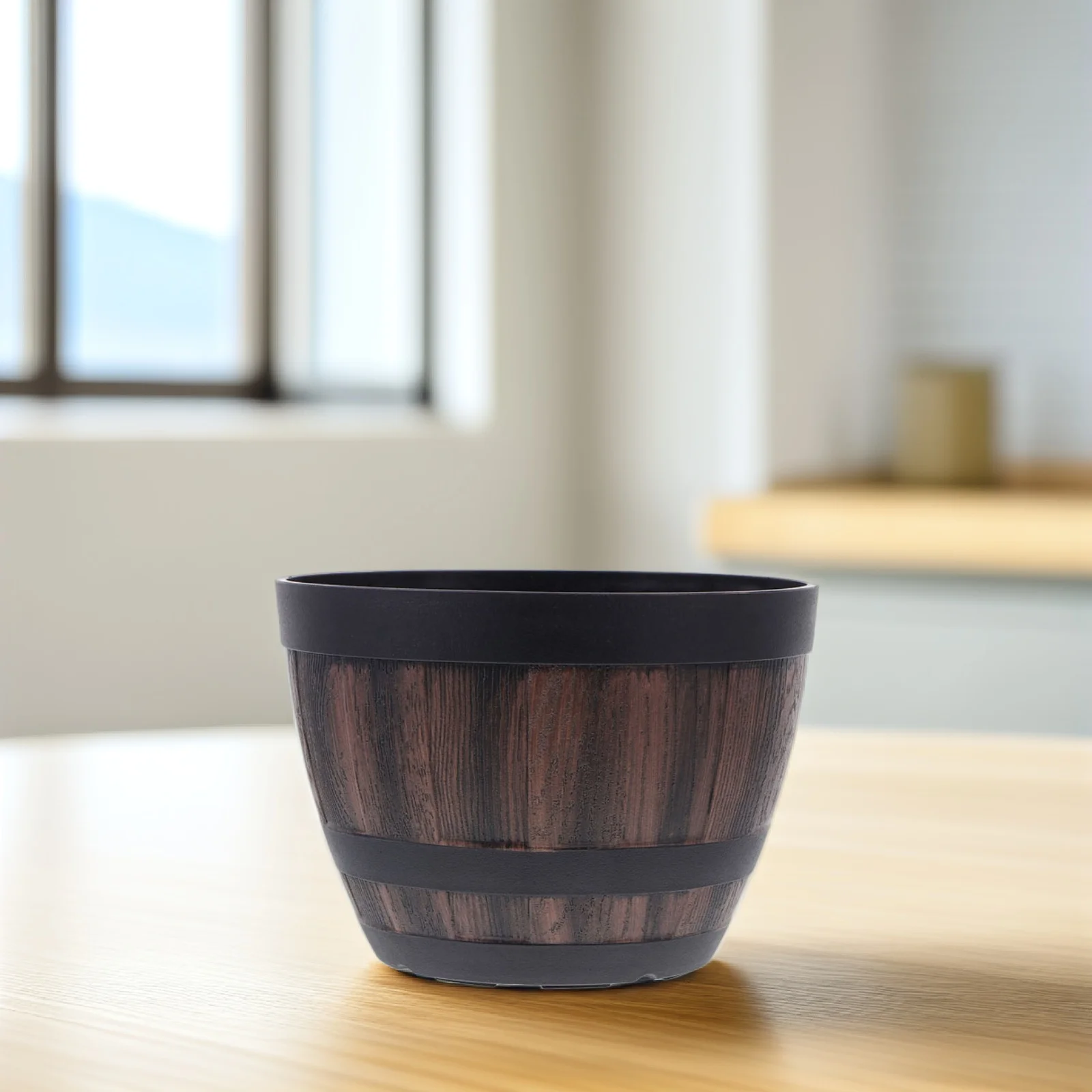 

2Pcs Wooden Barrel Flowerpot Durable Outdoor Planter Shaped Barrels for Plants Plastic Garden Planters Balcony Pot Retro Style