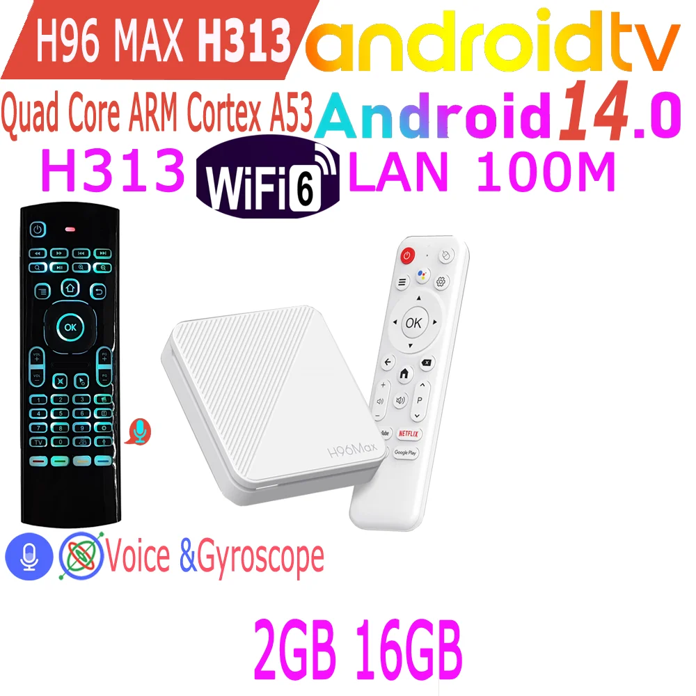 Android 14.0 H96 Max H313 Allwinner Quad Core ARM Cortex A53 4K HDR 100M LAN Wifi6 Wifi 2.4G Media Player Smart TV Box