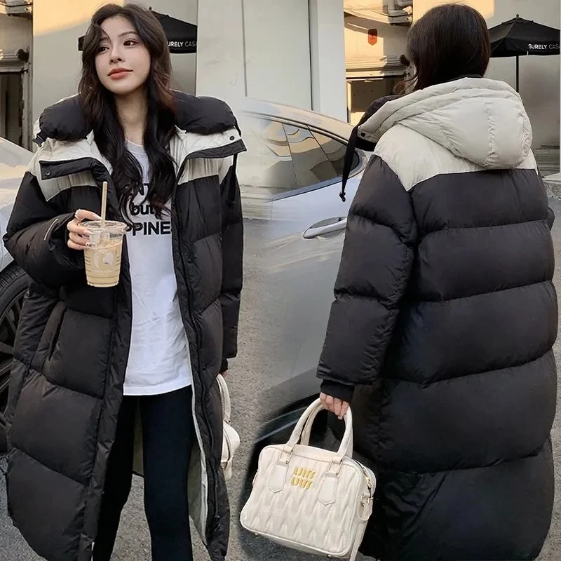 2024 Winter Women\'s Puffer Casual Snow Wear Coat Long Parkas Clothes Hooded  Cotton Padded Jacket Female Windproof Overcoat Oute