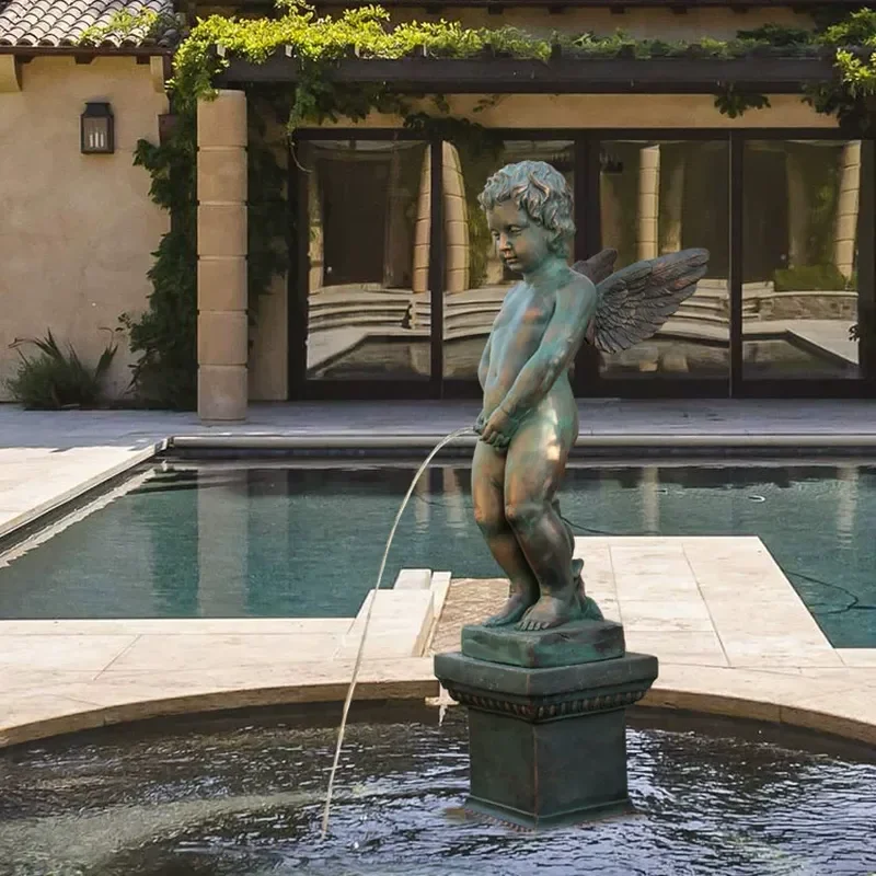 European Style Urinating Child Statue Garden Art Fountain Tree Pool Water Outlet Landscape Ornament Fiberglass Plaster Figure