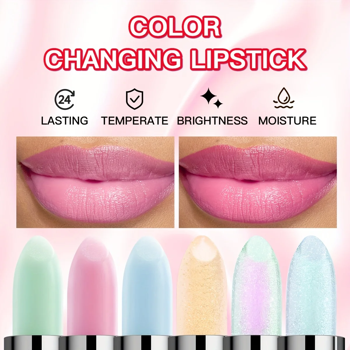 Bálsamo labial que muda de cor, 6 cores para escolher, umidade duradoura, hidratação e nutritivo.