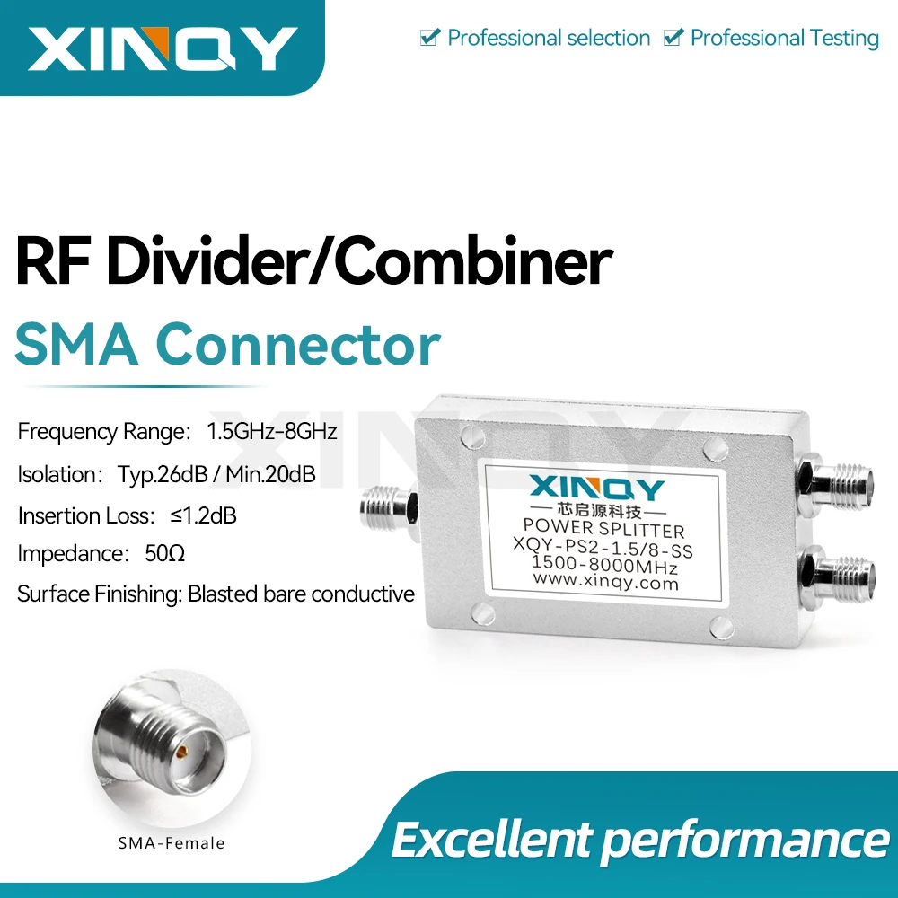 XIQNY 1.5-8G 2-way Power Divider, 1500-8000MHz WIFI UAV Signal Splitter, RF Combiner
