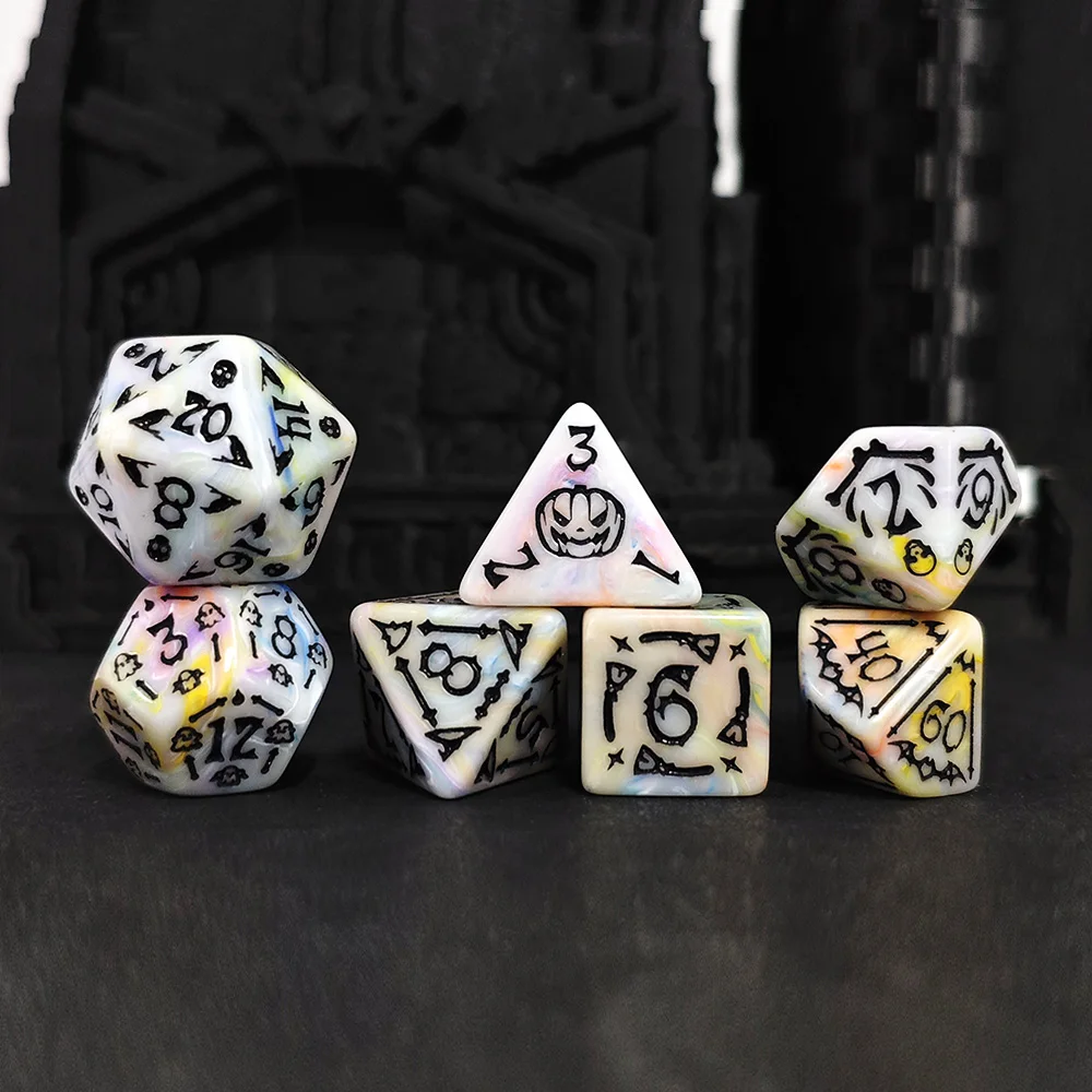 7Pcs/set Halloween Theme Acrylic D20 D12 D10 D00 D8 D6 D4 Dice Set DND RPG for Dungeons and Dragons Home Kids Entertainment Game