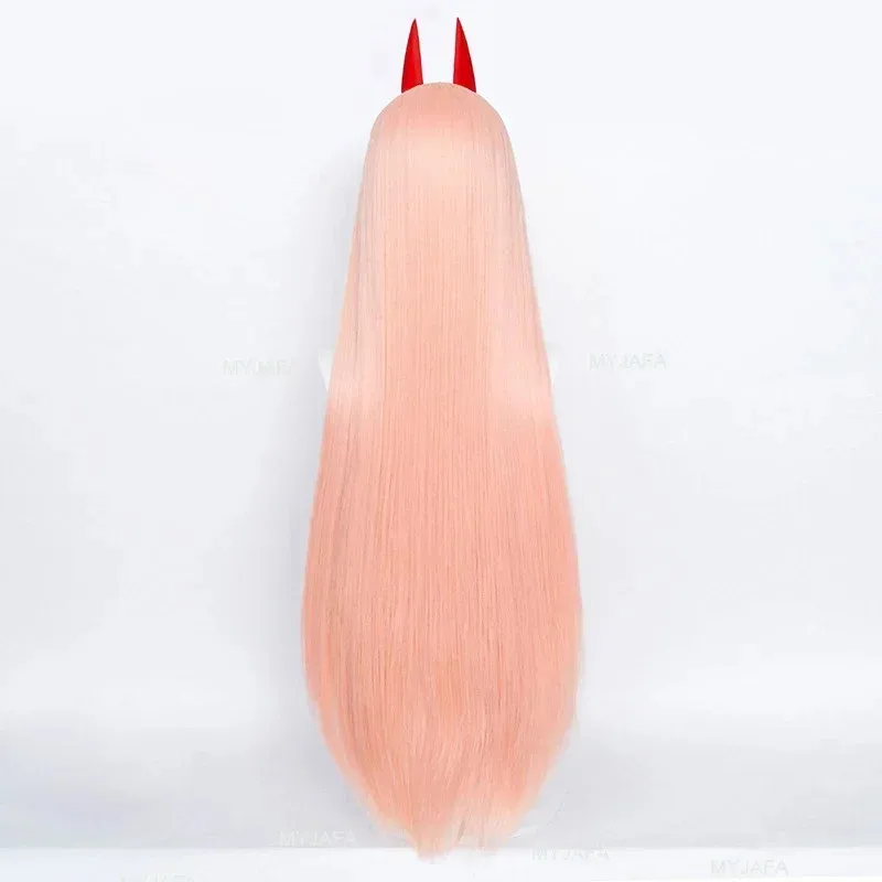 أنيمي بالمنشار رجل ماكيما السلطة شعر مستعار تأثيري طويل برتقالي وردي مقاومة للحرارة الاصطناعية الشعر حفلة لعب الأدوار الباروكات + غطاء شعر مستعار + قرون