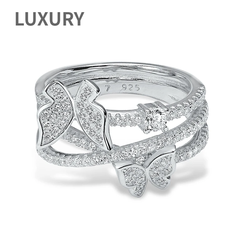 

Luxury S925 Sterling Silver High Carbon Diamond Multi Layered Butterfly Ring Personalized Hot Sale