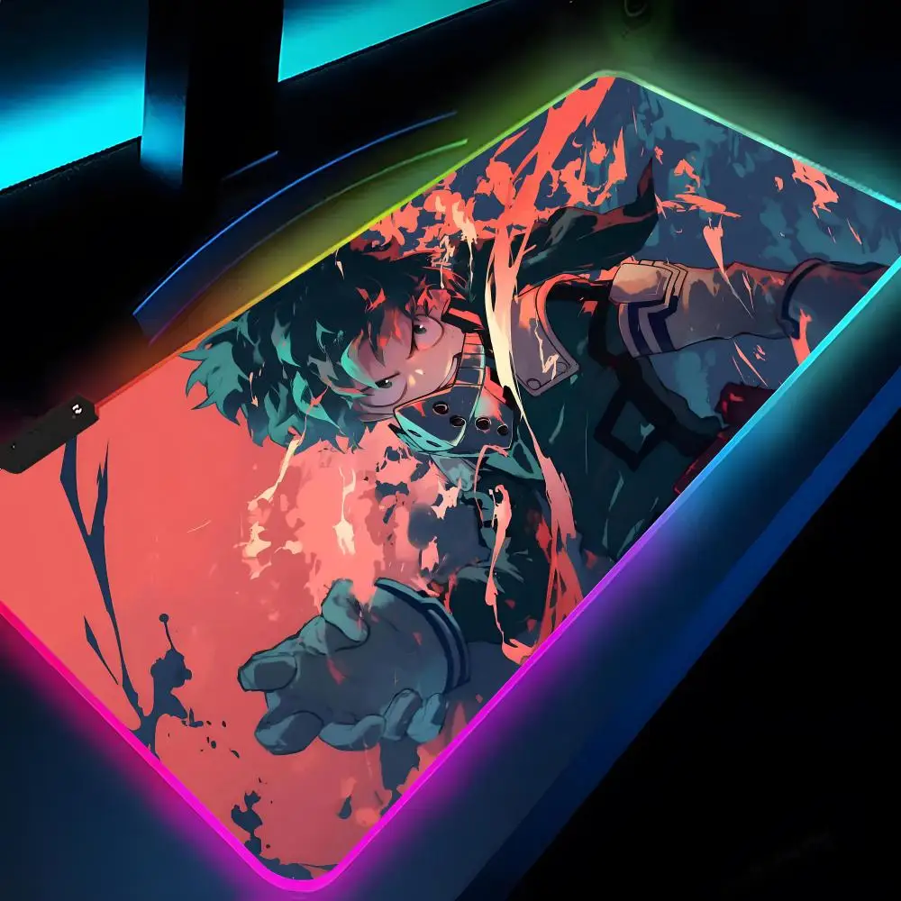 

Mouse Pad Rgb Xxl Laptop Mat Gaming Mousepad Backlit Keyboard Gamer Girl Table Pads Desk Academia Deku Anime My Hero