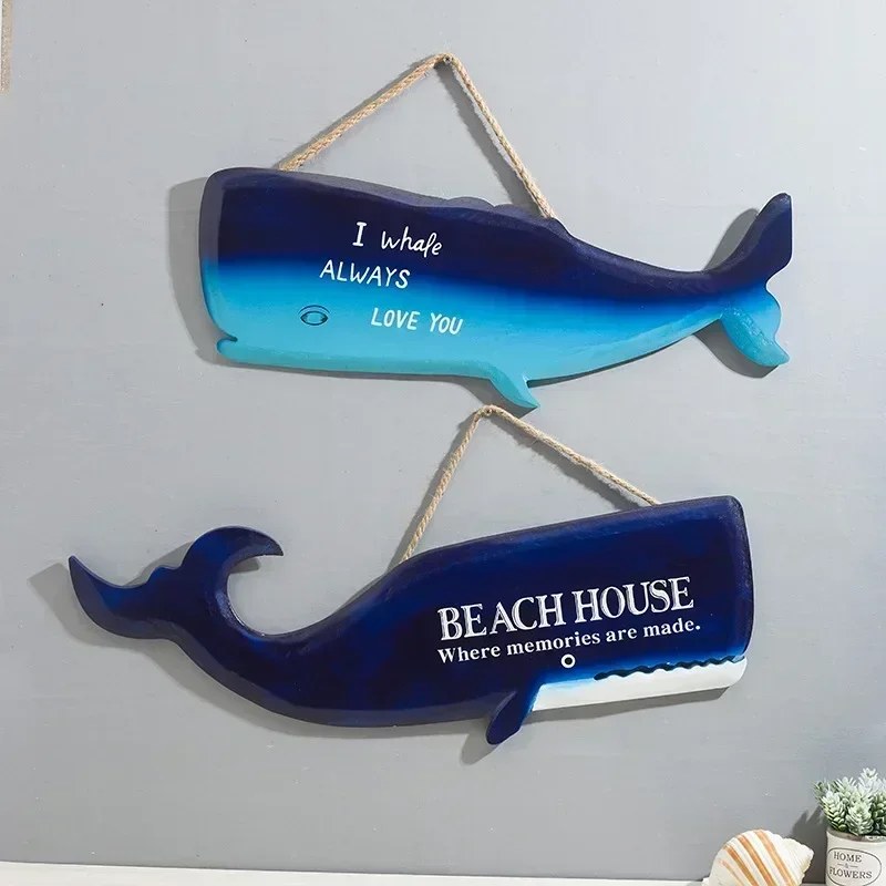 Whale Hanging Decorations Wood Dolphin Pendant Wall Decoration Children's Room Marine Style Painted Fish-shaped Mediterranean