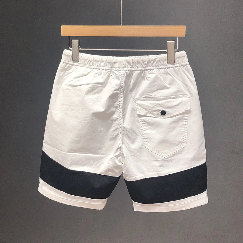 

Summer Men's Casual 5-Point orts Straight Tube Elastic Personali Splicing Color Colion Sports Mid-Pants Youth Trend