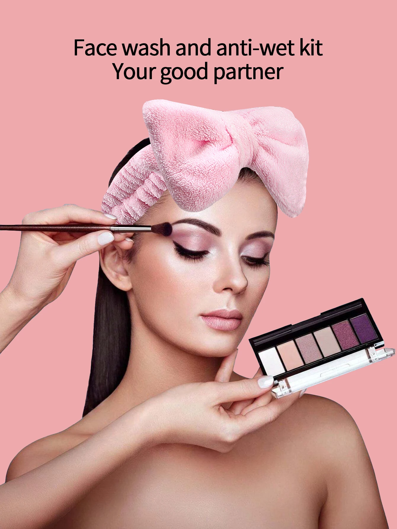 4 peças de faixa de cabelo de arco super absorvente/alça de pulso/escova facial + 2 peças de esponja sem entupimento em forma de leque de ovo