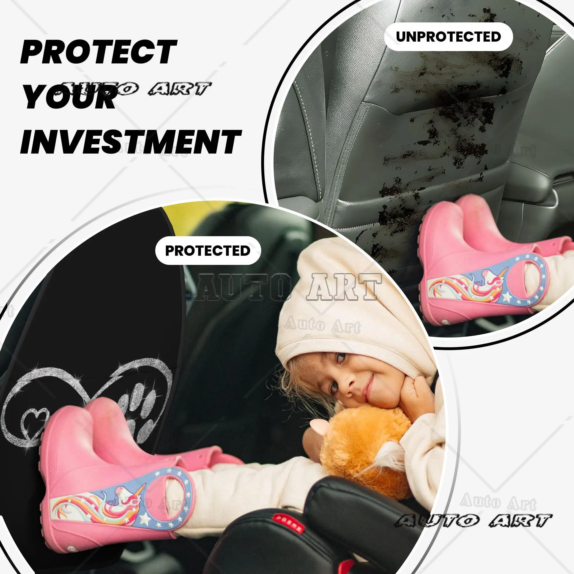 2pcs Glitter Heart Paw Print Infinity Symbol Car Back Seat Organizer Mats with Storage Pockets  Universal Fit for Most Vehicles view 5