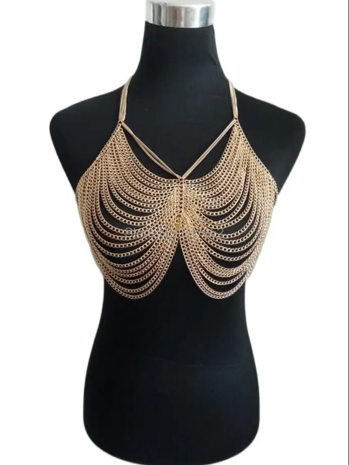 NEW STYLE FASHION WOMEN HARNESS Gold Colour CHAINS UNIQUE DESIGN SEXY BRA BODY CHAINS JEWELRY 3 COLORS WRB04