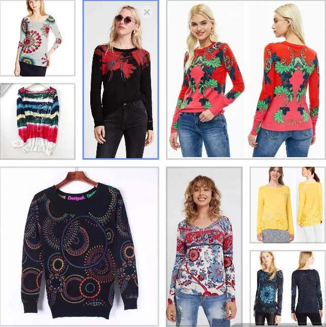 Foreign trade Spain original vintage fashion printed crew-neck knitted long sleeve base shirt