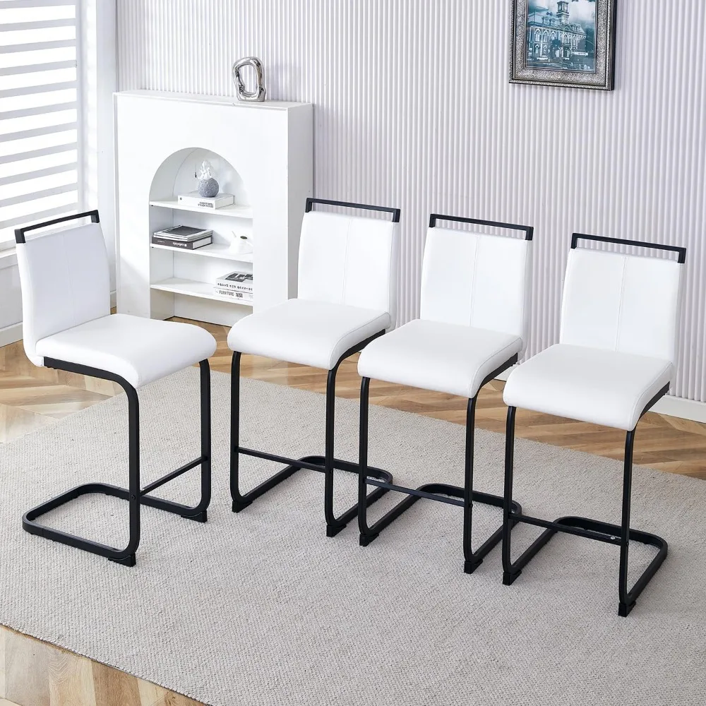 

Counter Height Bar Stools Set of 4,25 PU Leather Bar Stools with Back,Counter High Chairs with Black Painted Metal Legs.