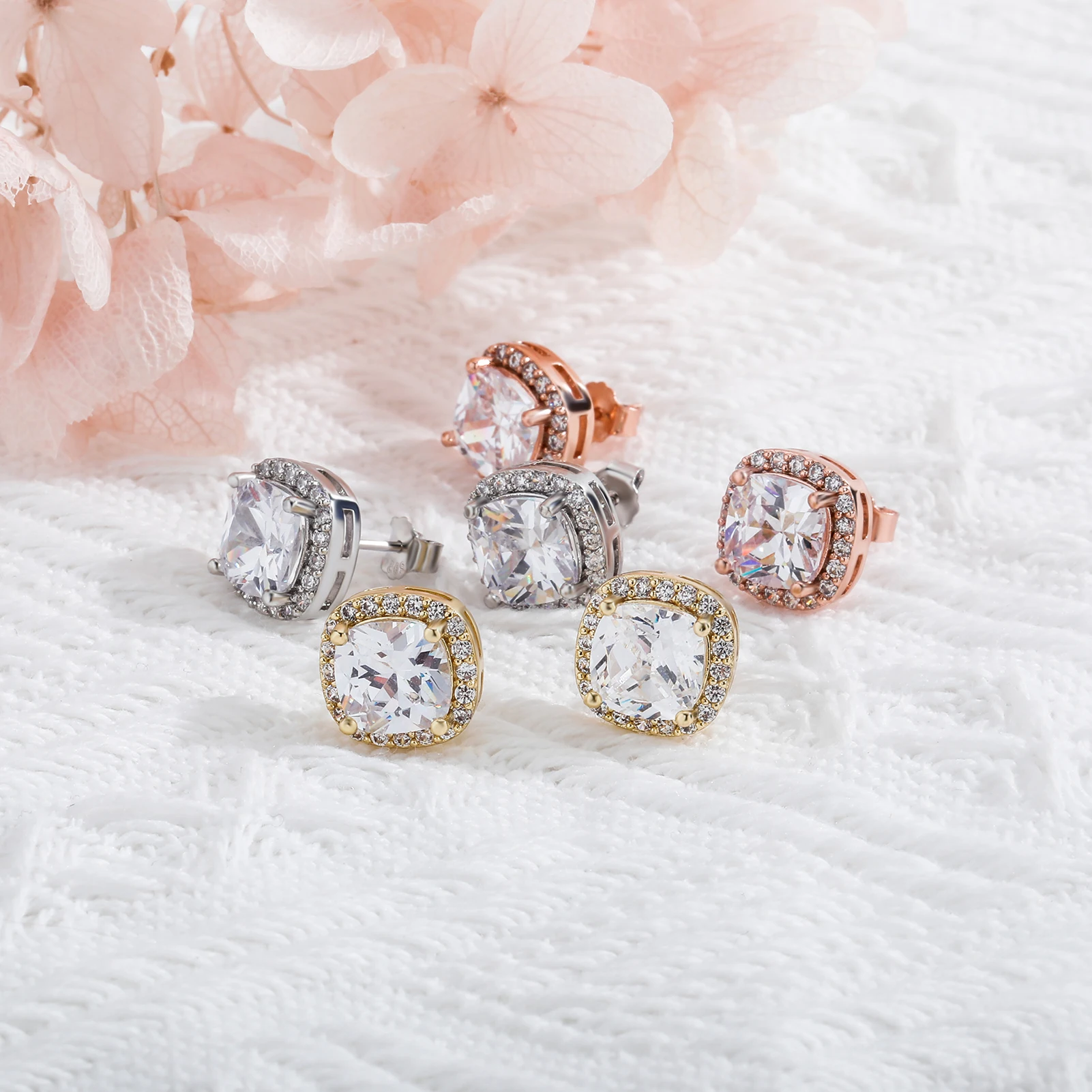 TOPGRILLZ Colorful Square Stud Earrings Full Bling Iced Out Prong Setting Cubic Zirconia Earring For Women Ear Jewelry