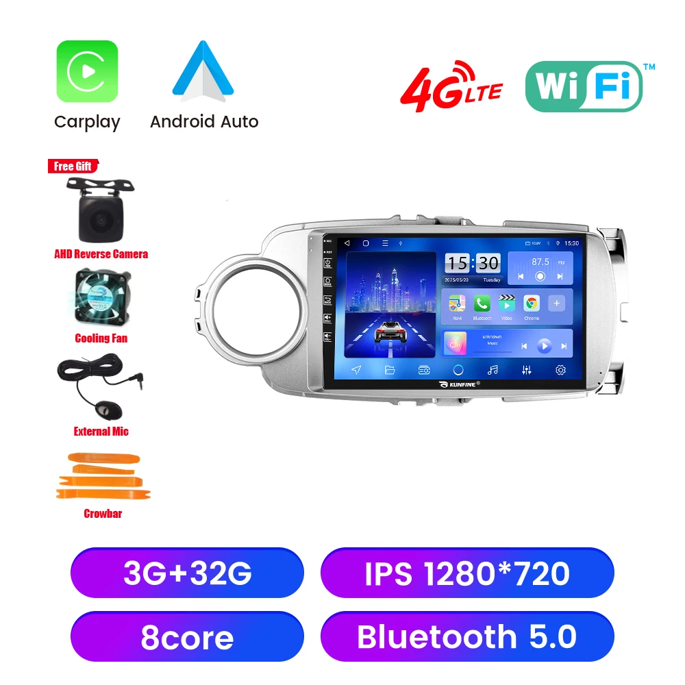 Android autoradio voor Toyota Yaris 2012-2017, 2DIN Octa Core GPS navigatie speler, IPS scherm, Carplay, Android Auto