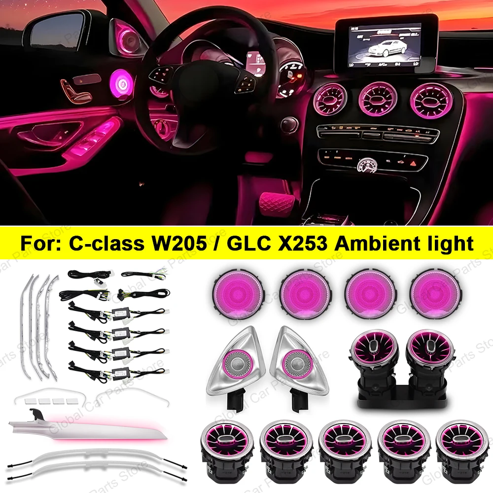 Luz ambiental para mercedes-benz Clase C/GLC Coupe W205 C43 C63 X253, lámpara de adaptación, boquilla de ventilación de aire LED, luz ambiental de 3/64 colores