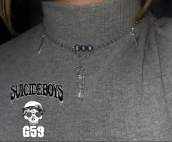 suicide boys themed necklace -sb - jewelry - necklace - skeleton- sword - Ruby - scrim - G59 - greyday - greyday2024 - gothic -