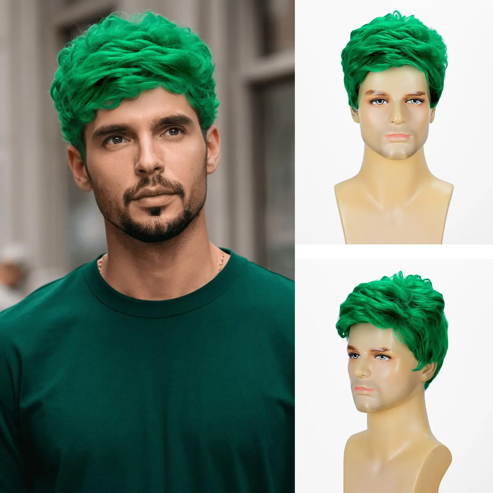 

Men's Synthetic Wigs: European and American Men's Green Side-Parted Short Wig for Halloween Cosplay Wigs