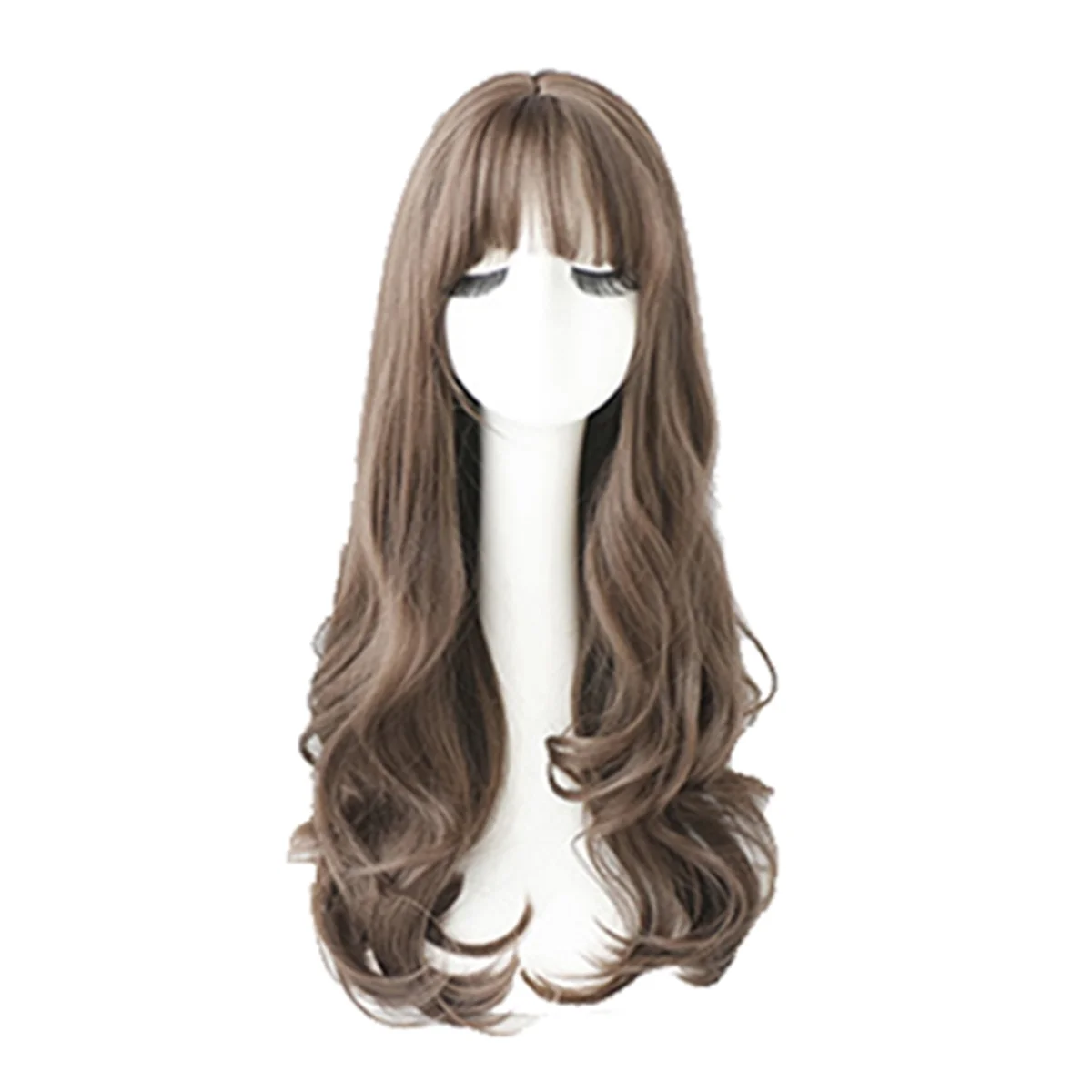 Peluca Bob con flequillo para mujer, peluca Bob larga de aspecto natural, peluca larga y rizada para versiones diarias de Corea, marrón frío