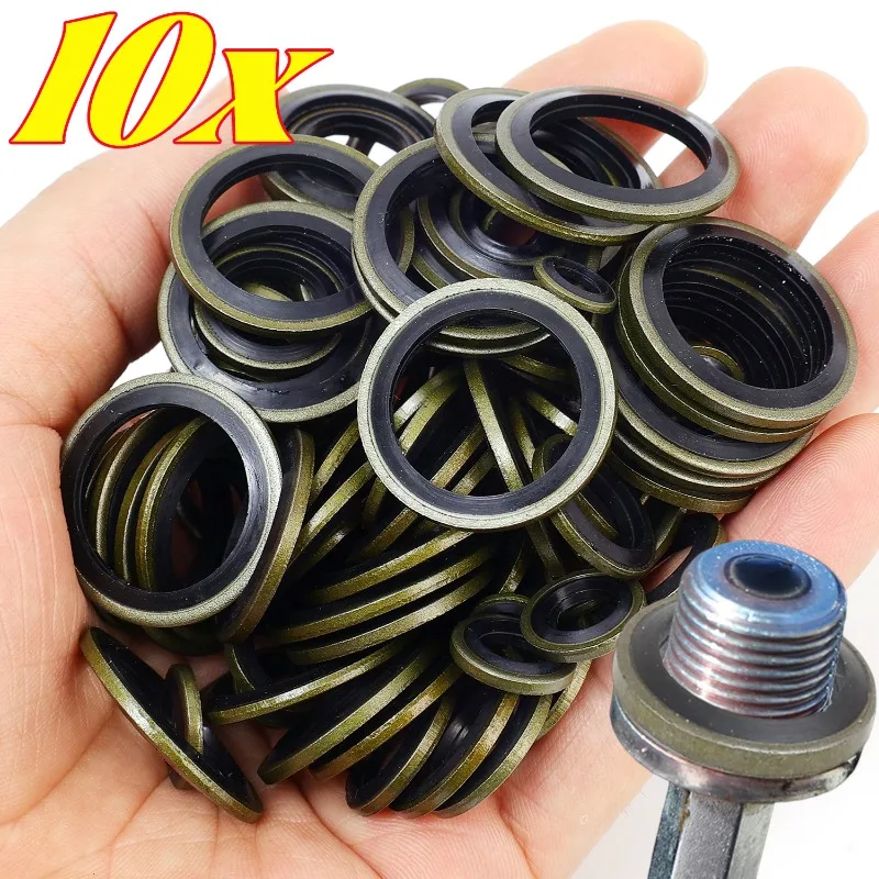 10PCS Car Drain Plug Oil Pan Gaskets Anti-deformation Rubber and Metal Accessories Precision Seal M6/M8/M10/M12/M14/M16/M18/M20