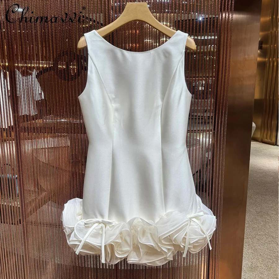 

Fairy Vest Dress Summer New High-end Three-dimensional Flower Splicing Sleeveless Pullover Temperament Party Short White Dress