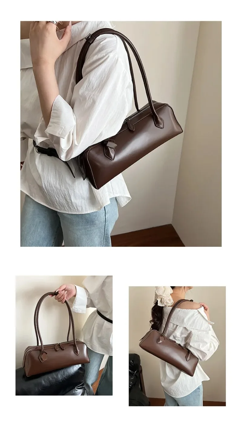 Vintage Lange Schultertasche für Damen, Luxuriöse Rindsleder-Handtasche, Damen-Umhängetasche für Pendlerinnen und Einkäufe – Detail 9
