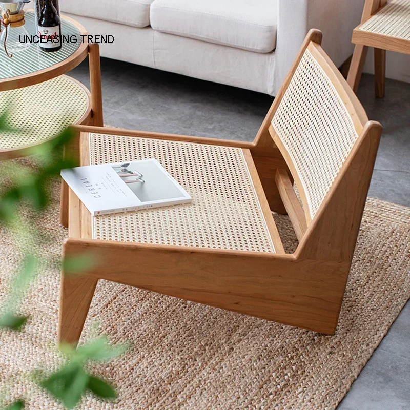 Nordic Solid Wood Lounge Seat Designer Kangaroo Chairs Rattan Woven Recliner Armchair Practical Versatile Living Room Furniture