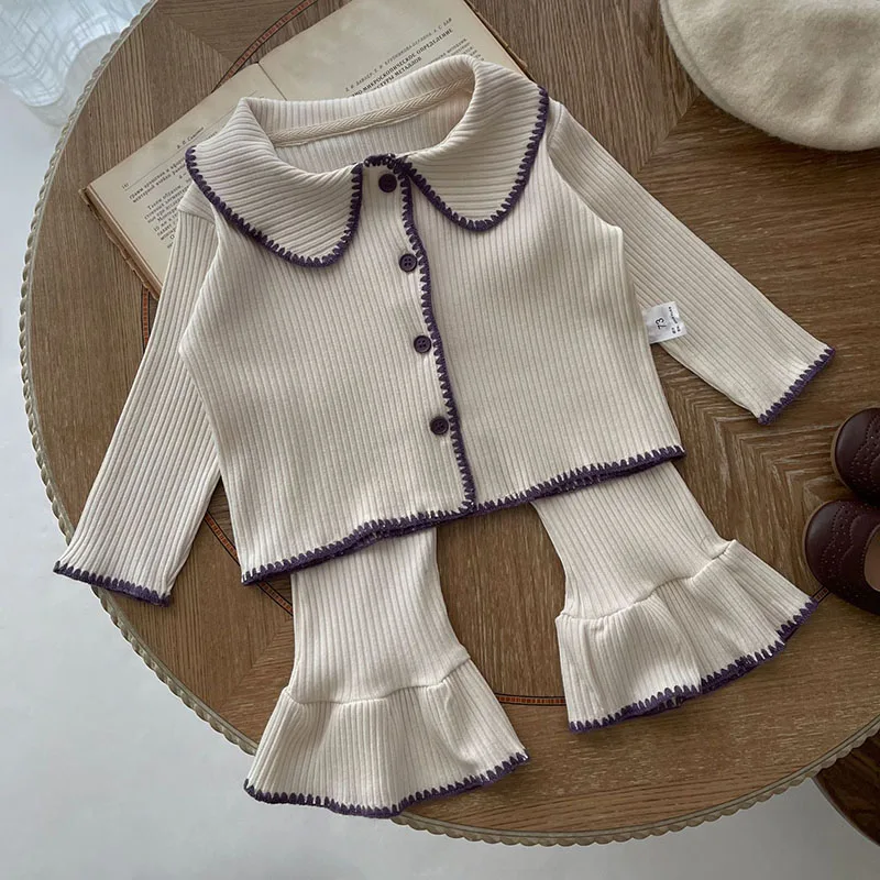 Autumn Spring Toddler Baby Girl Clothes Suit Long Sleeved Cotton Solid Color Cardigan+Pants Newborn Baby Girls Clothing Set