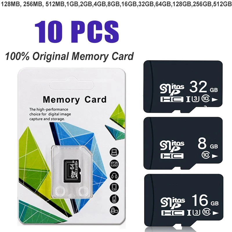 10PCS Flash Memory Card 1GB 2GB 4GB 8GB 16GB 32GB 64GB High Speed TF/SD Card 128GB 256GB 512GB Memory Cards for Tablet/Phone