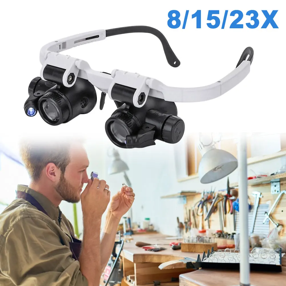 8X/15X/23X Jeweler Watchmaker Magnifying Glasses Magnifying Headband Glasses Magnifying Glasses LED Light Repair