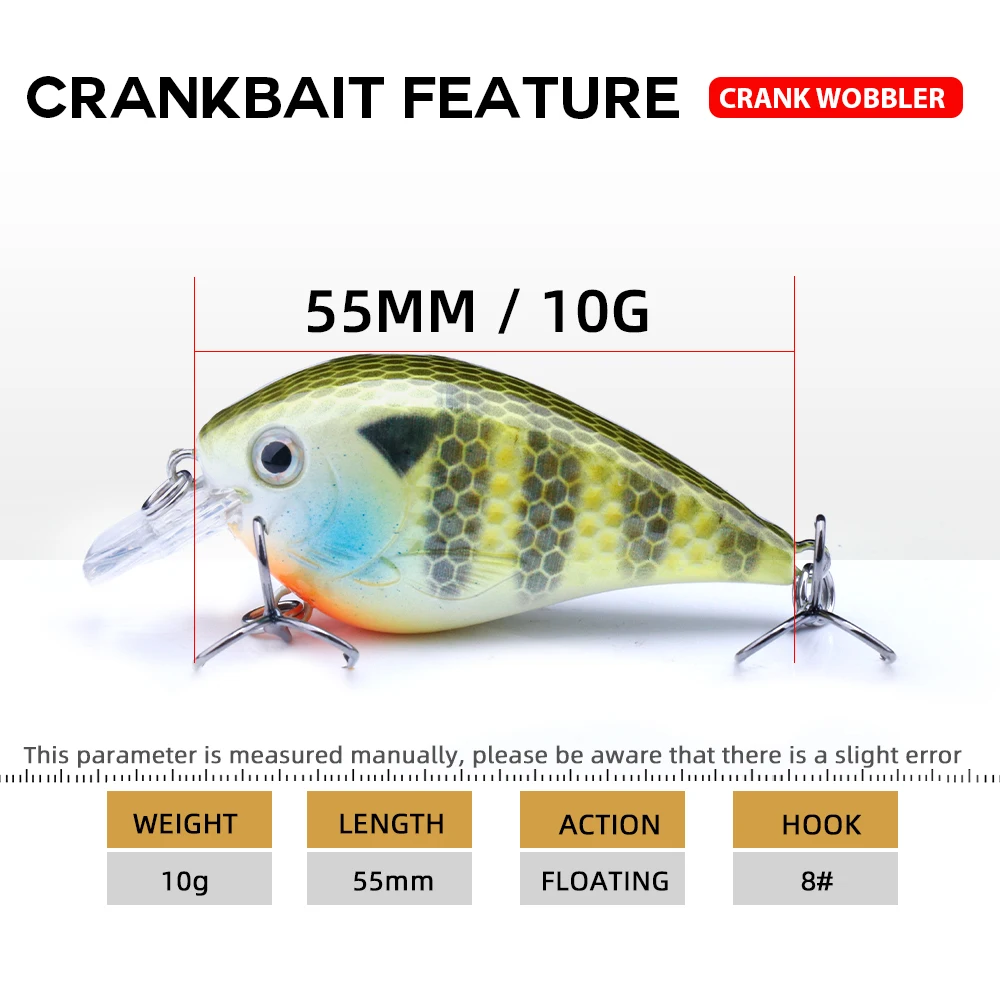 Agoie Shallow Square Bill Crankbait Bass Lure 55mm 10g Floating Wobblers For Pike Artificial Bait Minnow Lures For Fishing
