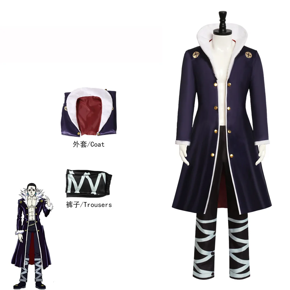 

Hunter HxH Chrollo Lucilfer Cosplay Kuroro Rushirufuru Costume Boots Anime Manga Black Trench Clothes Outfit Hallowe Adults