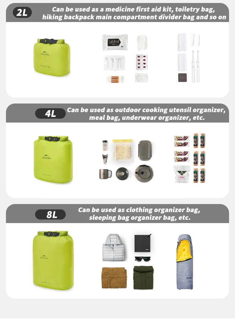 Naturehike 2L/4L/8L Kompressionstasche Schwimmen Wasserdichter Trockensack Beware kleiner leichter Trockensack zum Kajakfahren Angeln Rafting – Detail 8