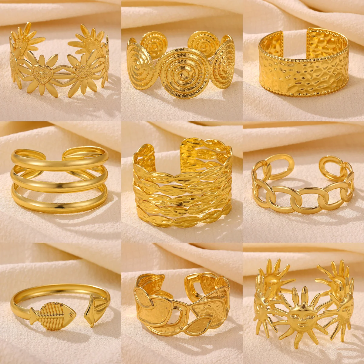 Modische Breite Armreifen für Frauen in Goldfarbe, Mehrschichtiger Blumen-Manschettenarmreif, Vintage-Hochzeitsschmuck Geschenke