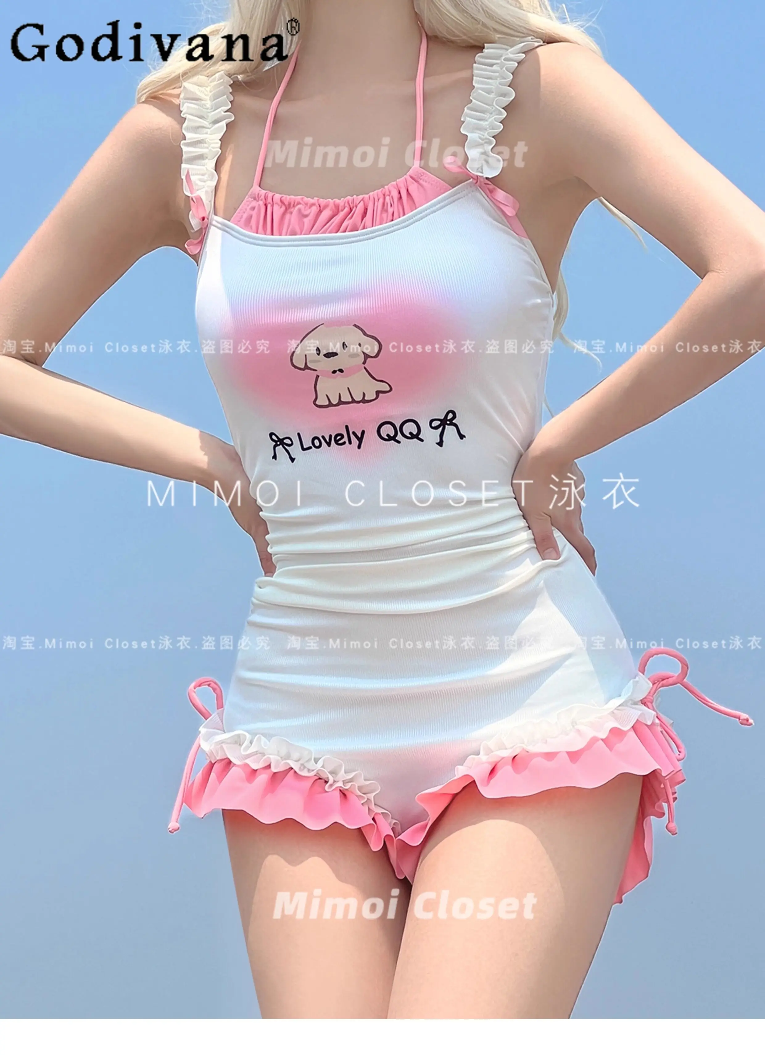 

2026 Summer New Y2k One-piece Swimsuit Japanese Style Girl's Kawaii Cute Printed Swimwear Student Casual Bathing Suit for Women