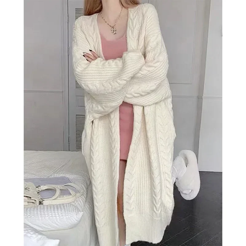 

Knit Cardigan Women Long Maxi Autumn Winter Mid Length Long Sleeved Tops Sweater Loose Casual Knitted Thicken Overcoat Jumpers