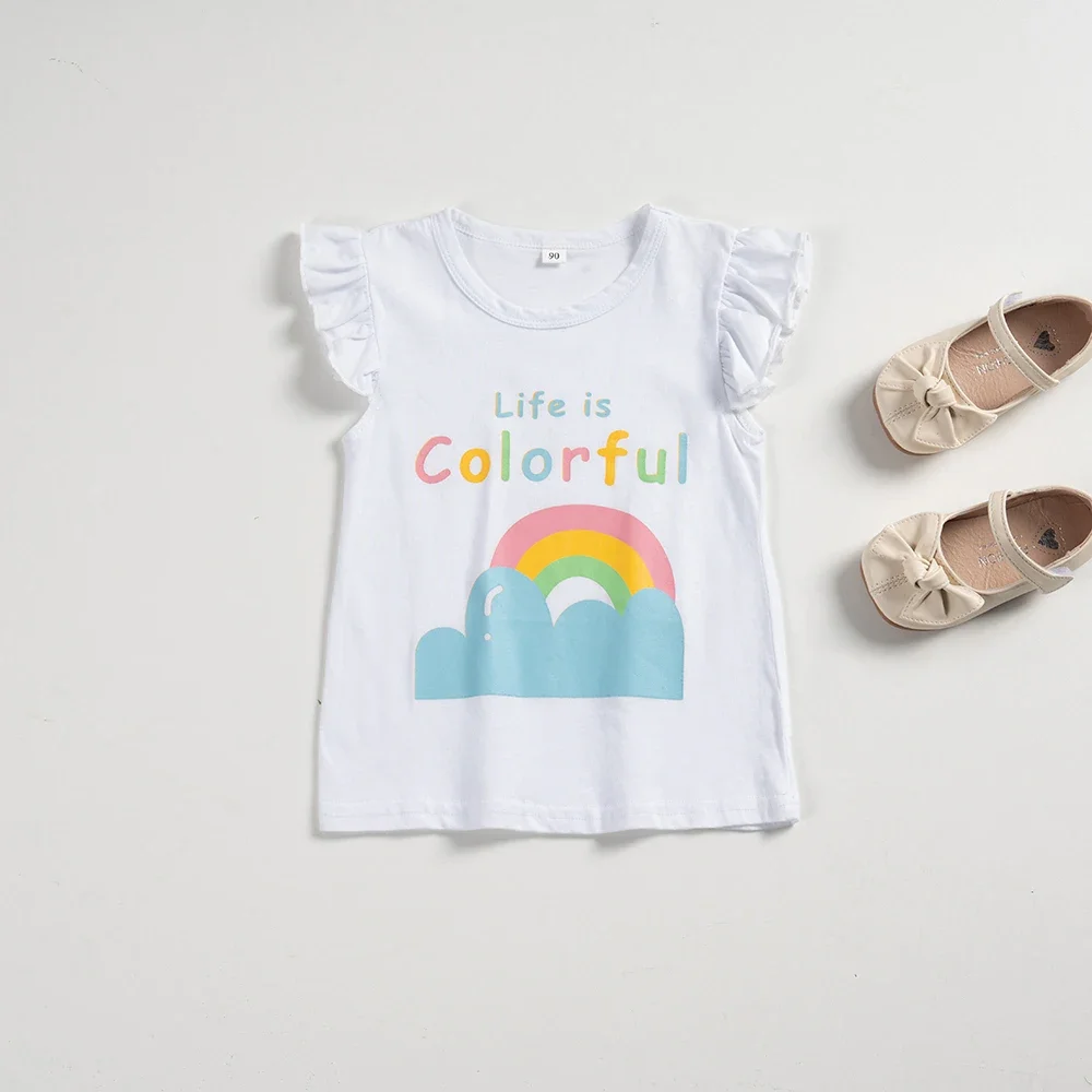 Girls Rainbow Cartoon Printed T-shirts Children Tops Short-sleeve Clothes for Summer Toddler Girl Tees Casual Comfortable