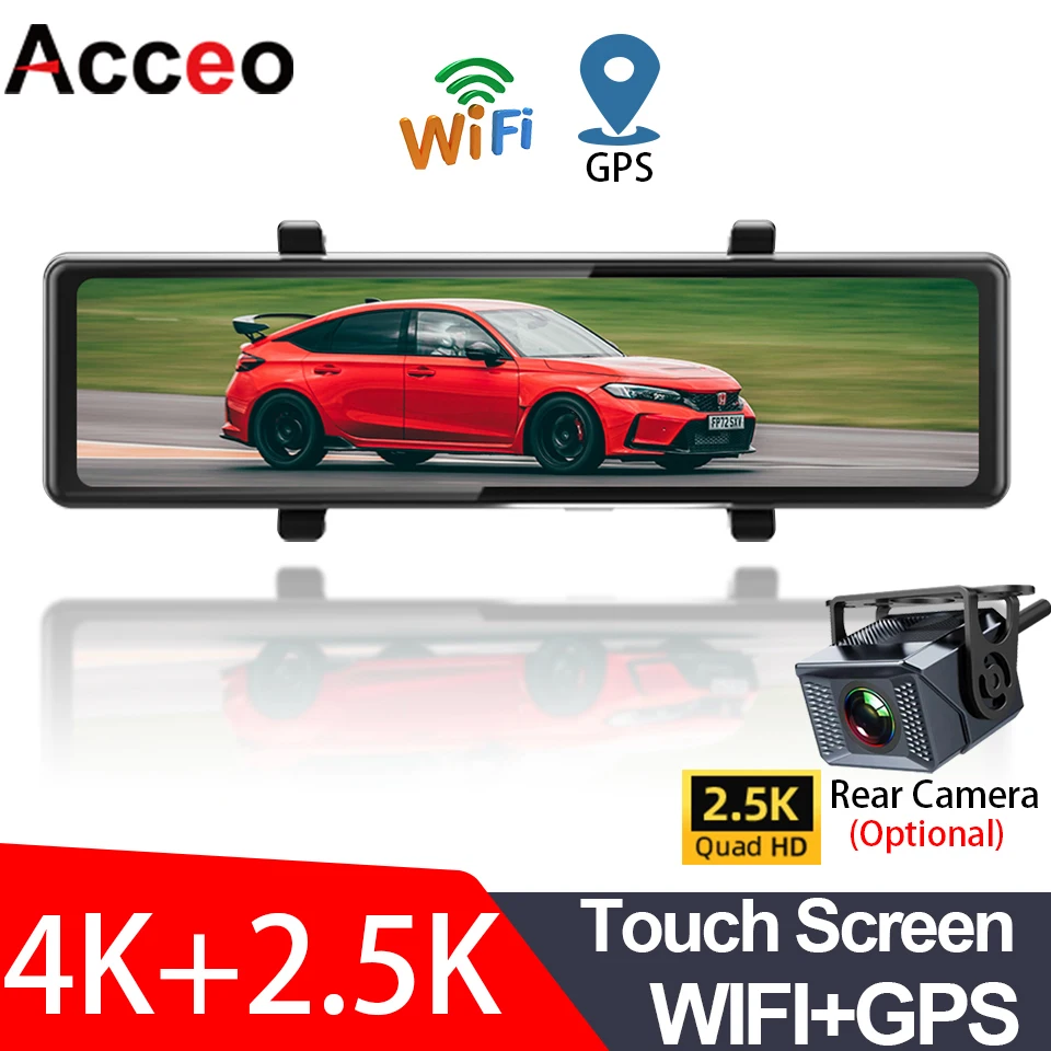 Caméra embarquée 4K HD avec vision nocturne, Wi-Fi intégré, enregistreur vidéo de rétroviseur, double objectif, caméra DVR pour voiture