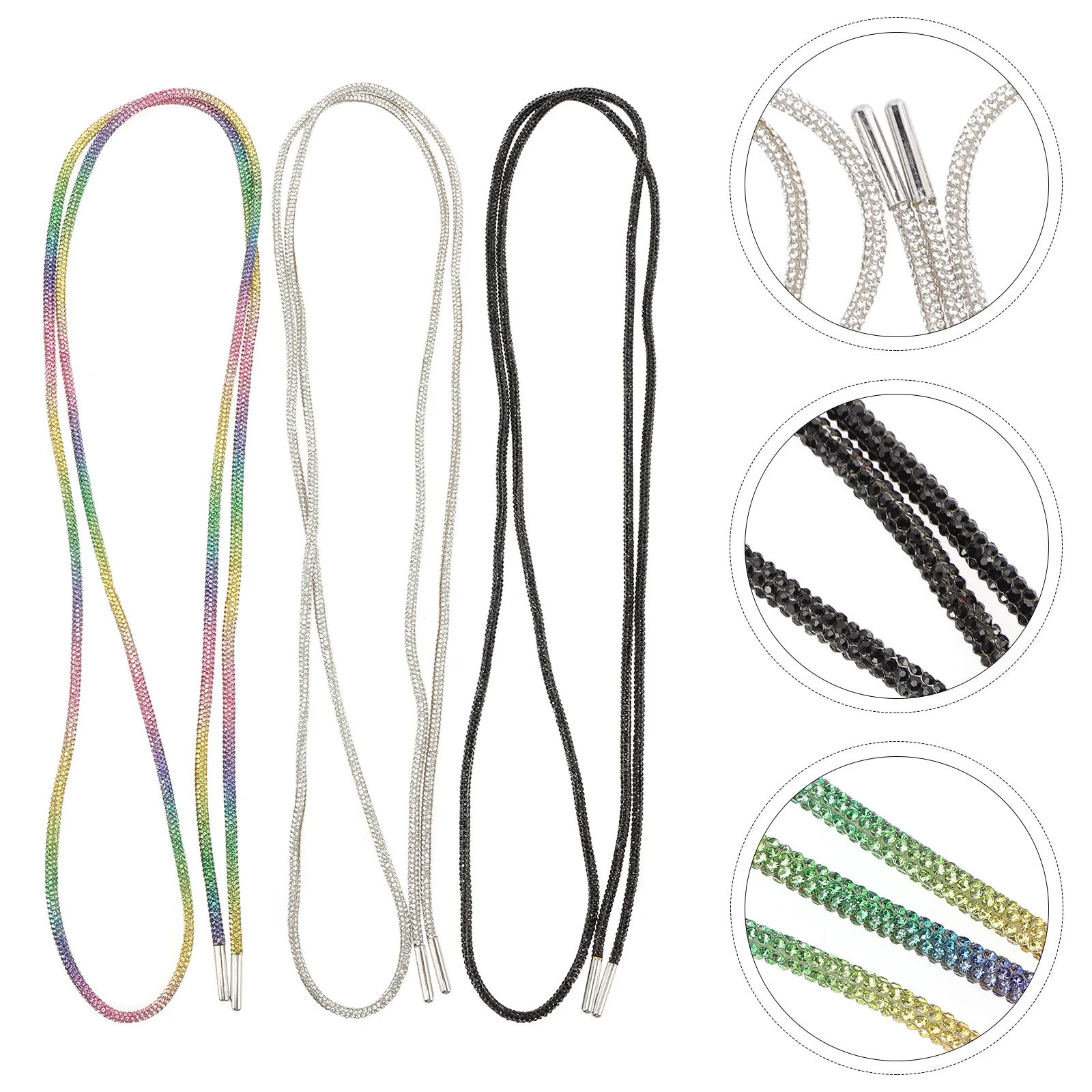 3Pcs Rhinestone Shoe Laces Glitter Rope Laces for Sneakers Boots Running Shoes Colorful Sparkly Shoelaces for Women