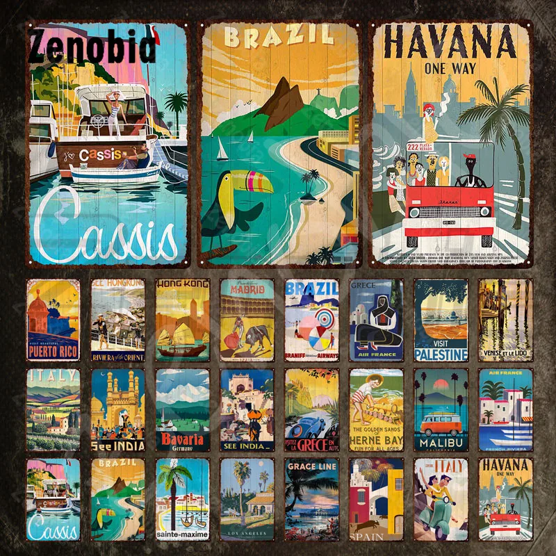

Country Name Metal Sign Brazil Havana Los Angeles Vintage Travel Tin Sign Plate City Landscape Metal Plaque Poster Room Decor