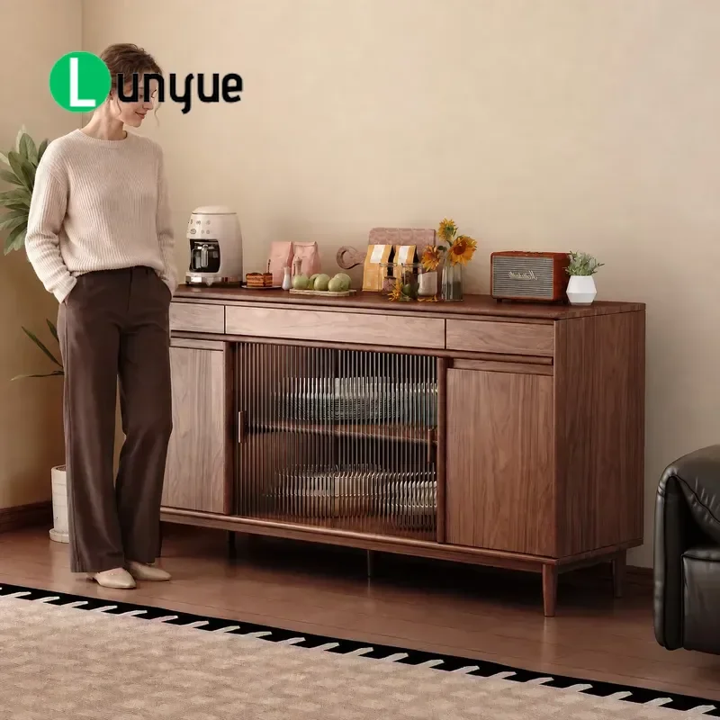 12mm Thickened Solid Wood Back Plate Glass Sliding Door Buffet Cabinet Large Capacity Sideboard Locker Storage Furniture for