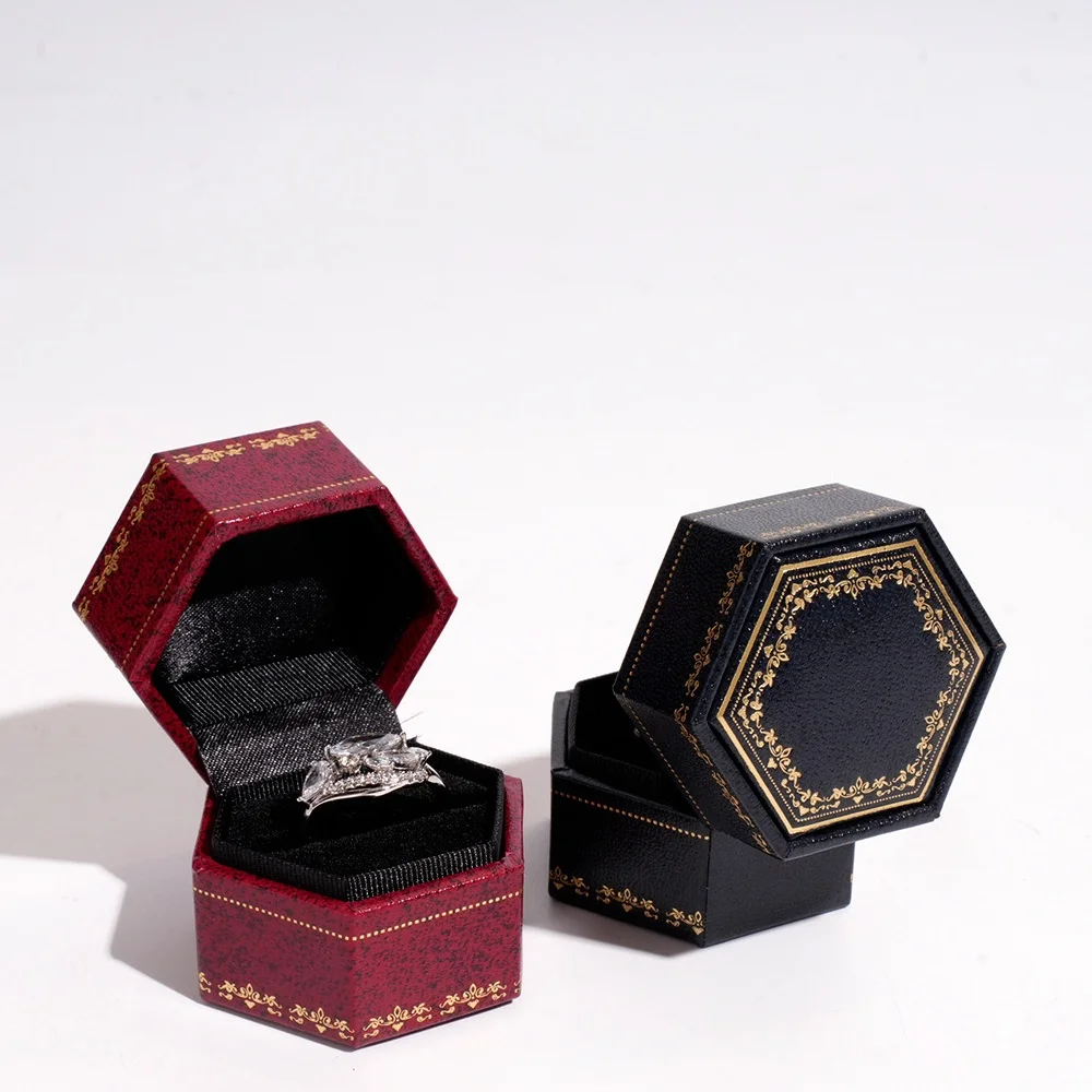 Jewelry Organizer Floral Hexagonal Jewelry Box Retro Pattern Mini Ring Box Compact Gift Packaging Case For Jewelry Storage Gift