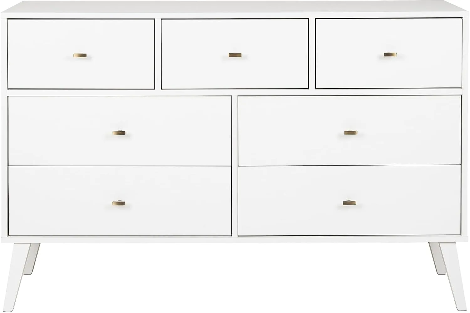 Prepac Milo Mid-Century Modern 7 Drawer Double Dresser for Bedroom, Wide Chest of Drawers, Contemporary Bedroom Furniture