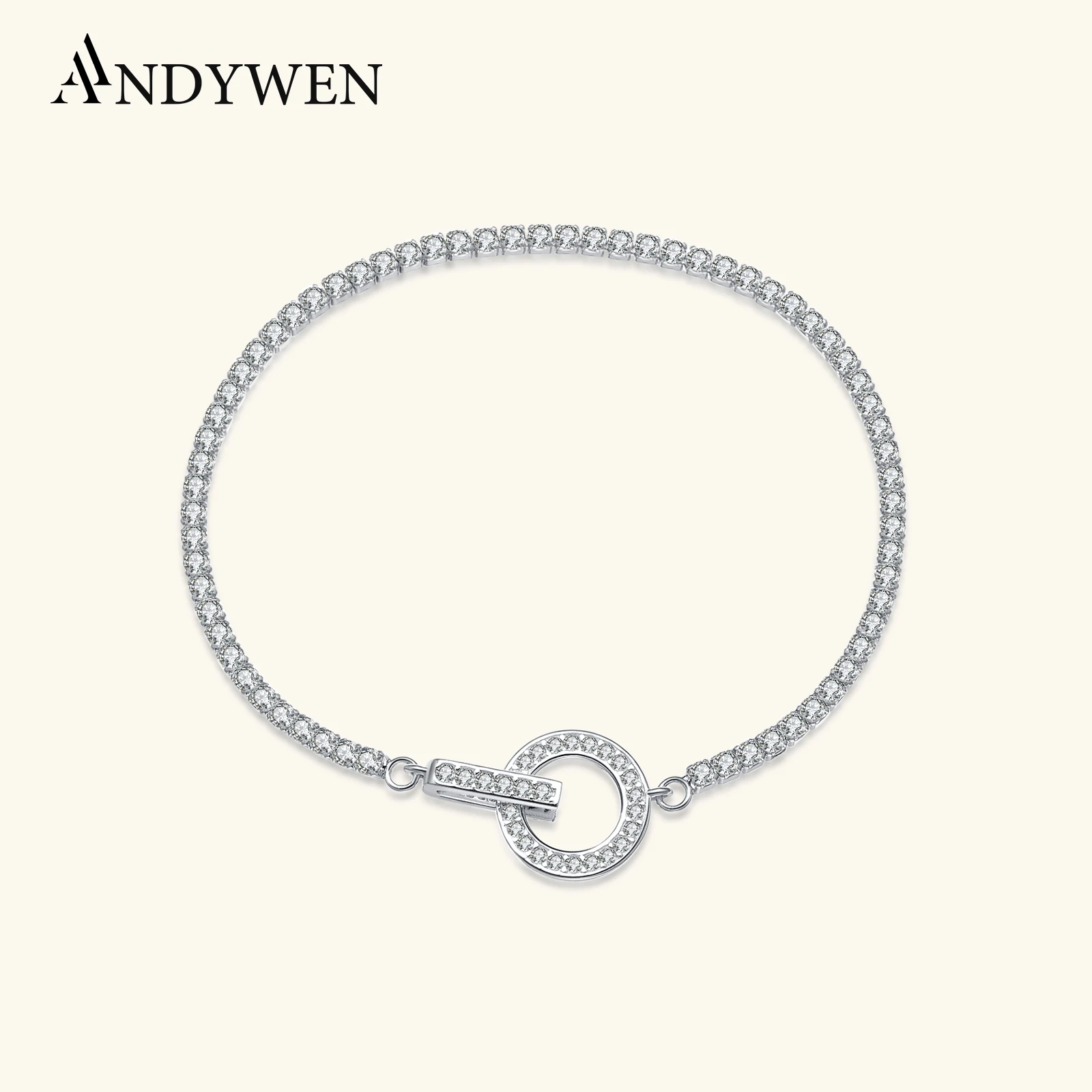 

ANDYWEN браслет из стерлингового серебра 925 пробы с круглой застежкой и цирконием CZ, браслет 2025, роскошный элегантный женский подарок на годовщину свадьбы
